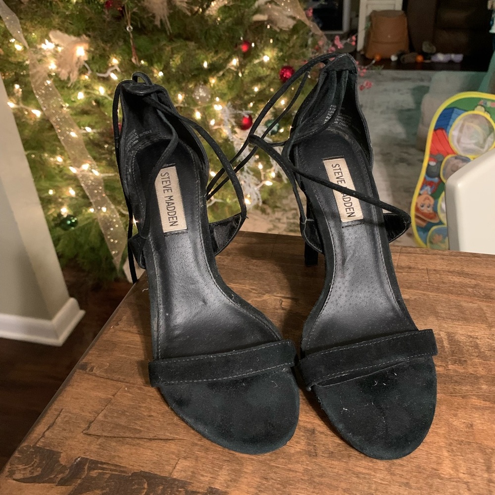 Steve Madden Lace Up Open Toe Heel Black